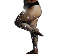 HONENNA Queen Plus Size 10X Strong Rhinestone Fishnet Stockings, Ultra Sparkly High Waist Tights for Women, Party Concert, Black, 3X-Large-4X-Large Plus