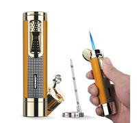 HONEST All-in-one Cigar Torch Lighter Single Power Jet Flame Cigar Holders Cigar Draw Enhancer Cigar Punch Cigar Accessories for Men's Gifts Cool Lighters for Smoking Candles (Gold Yellow)