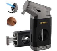 HONEST Torch Cigar Lighter with Windproof Jet Flame Built-in V Cigar Cutter Box for Christmas Refillable Butane Torch Lighters All-in-one Cool Lighters for Smoking Cigars (Black)