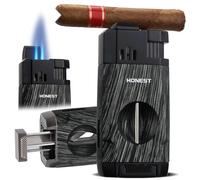 HONEST Torch Cigar Lighter with Windproof Jet Flame, Built-in V Cigar Cutter, Gift for Christmas, Refillable Butane Torch Lighters, All-in-one Cool Lighters for Smoking, Cigars (Black Wood)