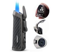 HONEST Triple Jet Torch Lighter with Built-in Punch, Visible Gas Window, Refillable, Adjustable Flame Intensity, Pocket Size - Gift for Men (Black Carbon)