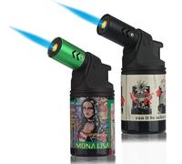 HONEST Two Pack High Cost Performance Torch Lighter Single Power Jet Flame Butane Lighters Refillable Adjustable Gas Lighter Windproof Lighters Candle BBQ Grill Camping (Black&Green)