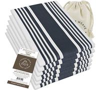 HONEST WEAVE GOTS Certified Organic Cotton Kitchen Hand and Dish Towel Sets - Oversized 20x30 inches, Fully Hemmed, in Designer Colors, 6-Pack, Black Stripe