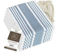HONEST WEAVE GOTS Certified Organic Cotton Kitchen Hand and Dish Towel Sets - Oversized 20x30 inches, Fully Hemmed, in Designer Colors, 6-Pack, Dusty Blue Stripe
