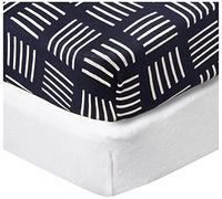 HonestBaby 2-Piece Organic Cotton Printed & Terry Changing Pad Cover Set, Sketchy Square Dark Navy, One Size