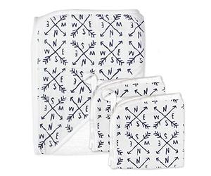 HonestBaby 3-Piece Organic Cotton Hooded Towel & Washcloth Set, Compass, One Size