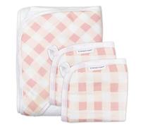 HonestBaby 3-Piece Organic Cotton Hooded Towel & Washcloth Set, Peach Skin Painted Buffalo Check, One Size
