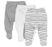 HonestBaby Baby 3-Pack Footed Pants Roomy Fit Pull on Bottoms 100% Organic Cotton for Infant Boys, Girls, Unisex, Sketchy Stripe, 0-3 Months (Pack of 3)