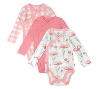 HonestBaby Baby 3-Pack Organic Cotton Long Sleeve Side-snap Kimono Bodysuits Toddler T-Shirt Set, Strawberry Pink Floral, 0-3 Months (Pack of 3)