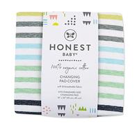 HonestBaby Organic Cotton Baby Changing Pad Cover for Boys, Rainbow Stripes, Blue, One Size