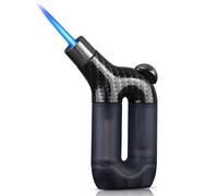 HONESTLighter Single Jet Flame Butane Torch Lighters Refillable Adjustable Gas Windproof Lighters Gift for Men BBQ Grill Camping Without Gas (Carbon Black)