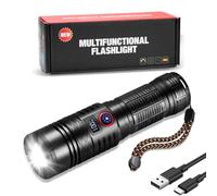 Honestself Rechargeable Torch, Super Bright LED Torches 60000 Lumens Powerful Hand Torch with Power Display, 5 Lighting Modes, Zoomable, IP67 Waterproof, Tactical Flashlights for Camera