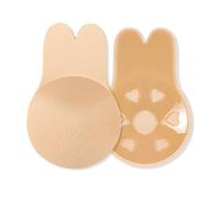 HonexCesng Bunny Ear Stick on Bra, Reusable Lifting Adhesive Bra Invisible Strapless Backless Bra, Natural Gel Self-Adhesive Bra, Soft Cotton, Beige 1 Pair, M (Fits A/B Cup)