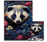 Honey Badger Flowers 1000 Piece Jigsaw Puzzle Wooden Jigsaw DIY Decoration, Brain Challenge, for Adult, Family, 50x75CM/19.68x29.52inch