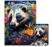 Honey Badger Flowers 1000Pc Adults Jigsaw Puzzle Wooden Jigsaw Brain-Challenging DIY Decorative Game, Family Interactive Toy 50x75CM/19.68x29.52inch