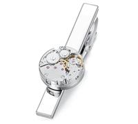 HONEY BEAR 2.12" Silver Immovable Steampunk Watch Tie Clip for Men Wedding