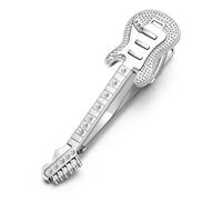 HONEY BEAR 2.12inch Mens Tie Clip Bar Guitar Music Normal Size for Business Wedding Gift,Shinny Silver 5.4cm