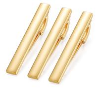 HONEY BEAR 3pcs Set Mens Tie clips Set Tie Bar for Normal Size Tie 2.12inch for Business Wedding Gift,5.4cm (Shinny Gold with box)
