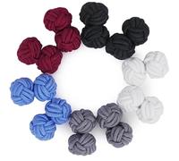 HONEY BEAR 5 Pairs Mens/Women Silk Fabric Knot Twisted Cufflinks Set, for Shirt/Dress Business Wedding,Round Shape (Red Grey Blue without box)