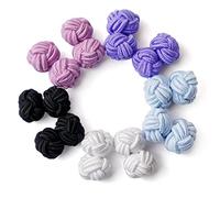 HONEY BEAR 5 Pairs Mens/Women Silk Fabric Knot Twisted Cufflinks Set, for Shirt/Dress Business Wedding,Round Shape with Box (Black Blue Purple with box)