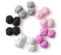 HONEY BEAR 5 Pairs Mens/Women Silk Fabric Knot Twisted Cufflinks Set, for Shirt/Dress Business Wedding,Round Shape with Box (Pink Black White with box)