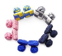 HONEY BEAR 5 Pairs Mens/Women Silk Fabric Knot Twisted Cufflinks Set, for Shirt/Dress Business Wedding Accessories,Square Shape (Mix Color with box)