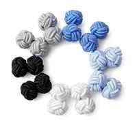 HONEY BEAR 5 Pairs Mens/Women Silk Fabric Knot Twisted Cufflinks Set, for Shirt/Dress Business Wedding,Round Shape (Blue Grey Black White without box)