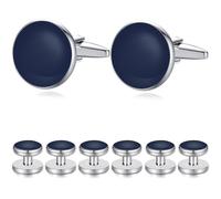 HONEY BEAR 8pcs Set Cufflinks and Studs - Black Onyx, for Men Shirts Tuxedo Wedding Gift …