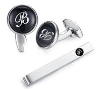 HONEY BEAR Black Initial Letter Cufflinks Tie Clip Set for Men Wedding