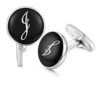 HONEY BEAR Black Initial Letter Round Cufflinks for Men Wedding Business