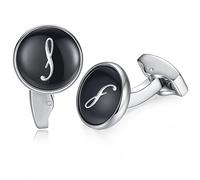 HONEY BEAR Black Initial Letter Round Cufflinks for Men Wedding Business