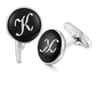 HONEY BEAR Black Initial Letter Round Cufflinks for Men Wedding Business