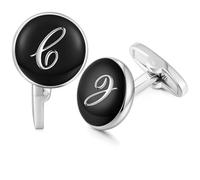 HONEY BEAR Black Initial Letter Round Cufflinks for Men Wedding Business