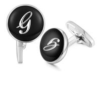 HONEY BEAR Black Initial Letter Round Cufflinks for Men Wedding Business