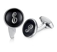 HONEY BEAR Black Initial Letter Round Cufflinks for Men Wedding Business