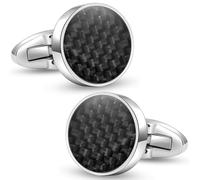 HONEY BEAR Black Knot Carbon Fiber Round Cufflinks for Men Wedding Business