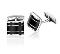 HONEY BEAR Black Rectangle Stripe Cufflinks for Men Wedding Business