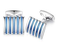 HONEY BEAR Blue Rectangle Striped Cufflinks for Men Wedding Business