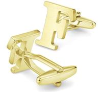 HONEY BEAR Cuff Links Mens Initial Alphabet Letter Wedding Formal Business Cufflinks Gift Gold (F Brushed Gold)
