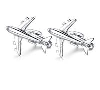 HONEY BEAR Cufflinks for Men, Airplane Aircraft Plane Plain Style for Business Wedding Gift with Box