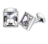 HONEY BEAR Cufflinks with Square Crystal for Mens Shirt Wedding Business Gift White