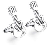 HONEY BEAR Electric Guitar Cufflinks for Mens - Silver Stainless Steel for Mens Shirt, Wedding Gift (2)