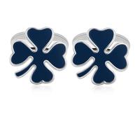 HONEY BEAR Four Leaf Clover Lucky Cufflinks Copper for Mens Shirt Suit Wedding Business Gift with Box, Navy Blue