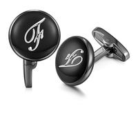 HONEY BEAR Gun Black Initial Letter Cufflinks for Men Wedding Business