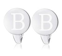 HONEY BEAR Initial Alphabet Letter Cufflinks for Men, Brushed Silver Round Shape Wedding Business Gifts, A - Z (B)