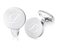 Honey Bear Initial Alphabet Letter Cufflinks for Men, Silver Round Shape Stainless Steel Wedding Business Gifts A - Z (D)