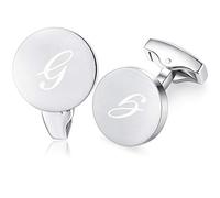 Honey Bear Initial Alphabet Letter Cufflinks for Men, Silver Round Shape Stainless Steel Wedding Business Gifts A - Z (G)