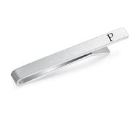 HONEY BEAR Letter with Initials Alphabet Tie Clip for Men - Normal Size Steel Business Wedding Gift, 5.4 cm, Brushed Silver with Black Letter, 5.4cm, Copper, No Gemstone