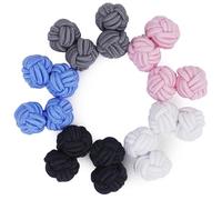 HONEY BEAR Men/Women Silk Knot Cufflinks Elastic Fabric 5 Pair Set with Box