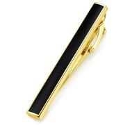 HONEY BEAR Mens 1.97"/2.12"/2.36" Tie Clip Bar - Normal Size for Business Wedding Gift,5cm/5.4cm/6cm,Navy Blue (Black with Gold 5.4cm-2.12")